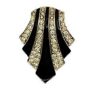 Avon N.R. Art Deco Pendant Black Enamel Rhinestone‎ Vintage Geometric Jewelry